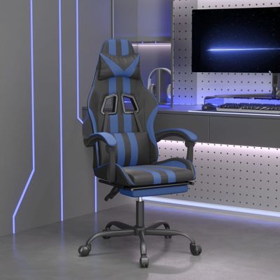 vidaXL Otočná herná stolička s podnožkou čierna a modrá umelá koža