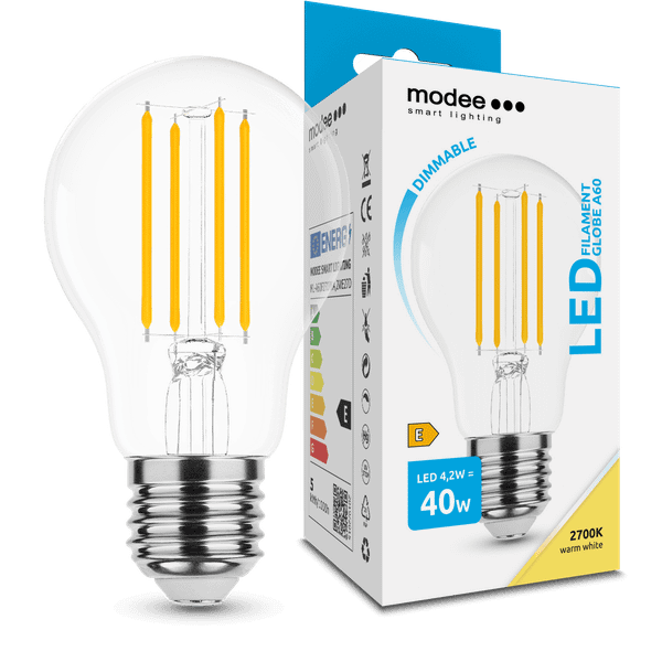Modee LED Filament Globe A60 4,2W E27 470 lm, teplá biela, stmievateľná (ML-A60F2700K4,2WE27D)