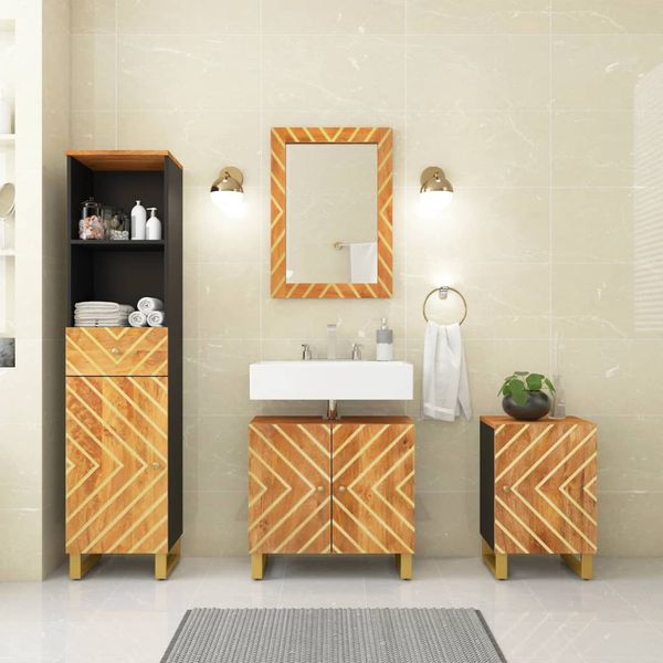 vidaXL 4-dielna súprava kúpeľňovej skrinky hnedo-čierna masívne mango