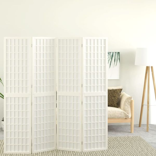 vidaXL Skladací paraván s 4 panelmi, japonský štýl 160x170 cm biely