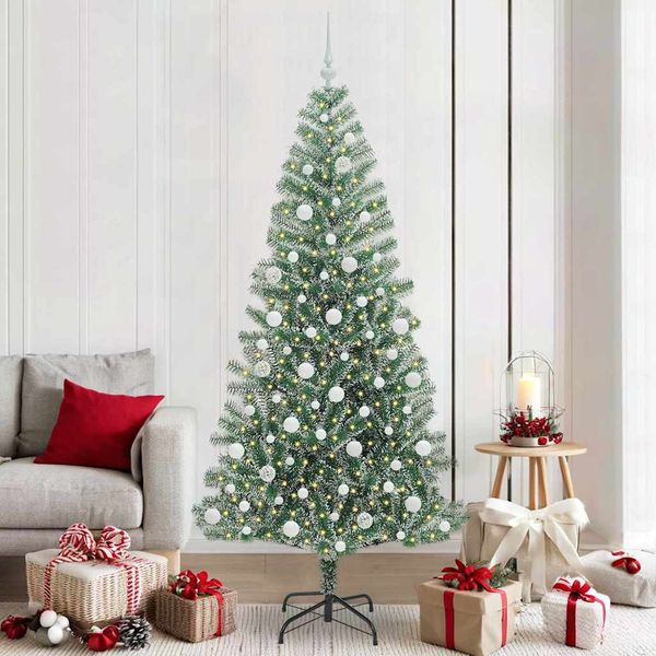 vidaXL Umelý vianočný stromček, snehom obalený, s LED svetlom 210 cm