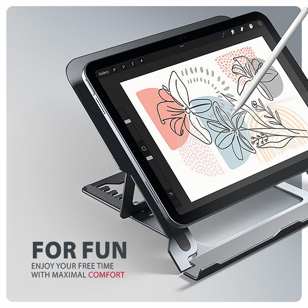AXAGON STND-LAG hliníkový stojan na notebook 10"-17.3" nastavitelná výška, šedý Stojan, notebooky 10"–17.3", 8 poloh, výška 91–150 mm, hliník, protiskluzový, nosnost 20 kg, šedý