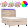 vidaXL Boxspring posteľ matrac a LED kapučínová 140x200 cm umelá koža