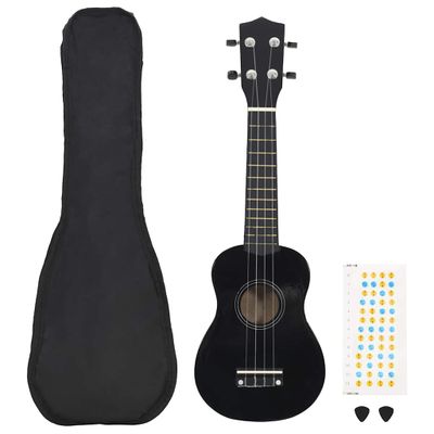 vidaXL Sopránové ukulele s taškou pre deti čierne 23"