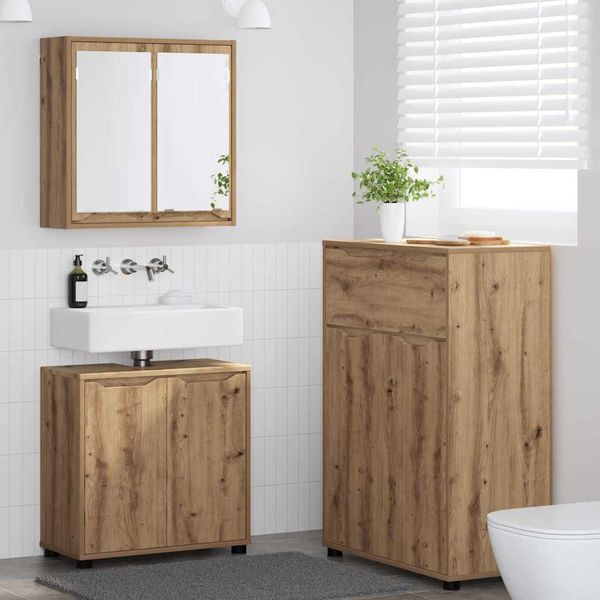 vidaXL Sada kúpeľňového nábytku 3 pcs Remeselný dub Kompozitné drevo
