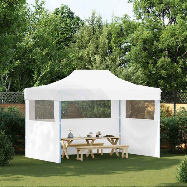 vidaXL Profesionálny skladací párty stan s 3 stenami biely 280x410x315 cm oceľový