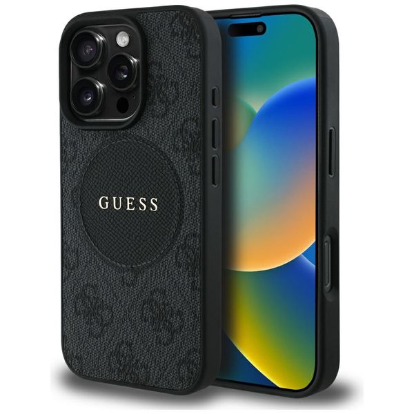 Puzdro Guess HC MagSafe PU 4G Circle s klasickým logom pre iPhone 16 Pro Black