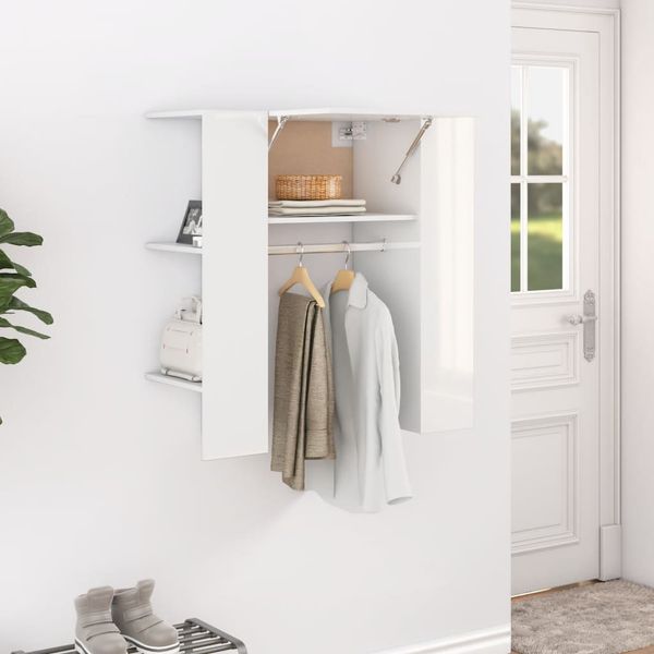 vidaXL Skrinka do chodby lesklá biela 97,5x37x99 cm spracované drevo
