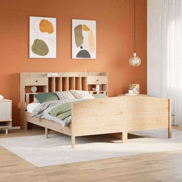 vidaXL Posteľ s knižnicou bez matraca 200x200 cm borovicový masív