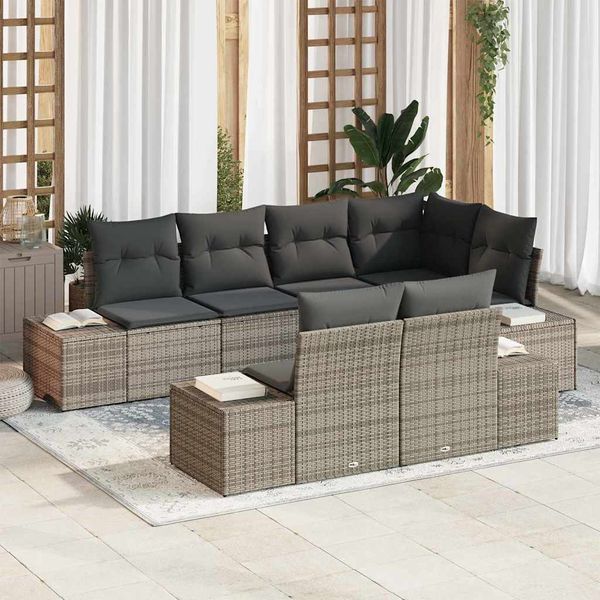 vidaXL Súprava záhradných pohoviek s vankúšom 7 pcs Sivá Poly ratan