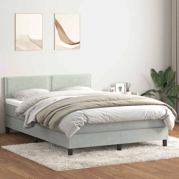 vidaXL Posteľný rám boxsping s matracom bledosivý 160x210 cm zamat