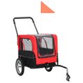 vidaXL Vozík pre domáce zvieratá na bicykel/beh 2-v-1, červeno čierny