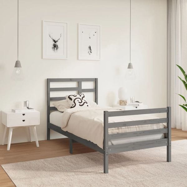 vidaXL Posteľný rám, sivý, drevený masív 90x190 cm, jednolôžko