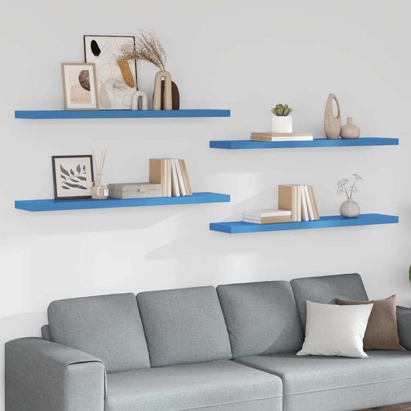 vidaXL Plávajúce nástenné police 4 ks modré 120x23,5x3,8 cm MDF