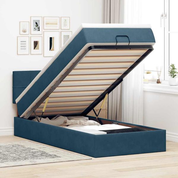 vidaXL Osmanský rám postele s matracom tmavomodrá 90x200 cm zamat
