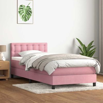 vidaXL Posteľný rám boxsping s matracom ružový 80x220 cm zamat