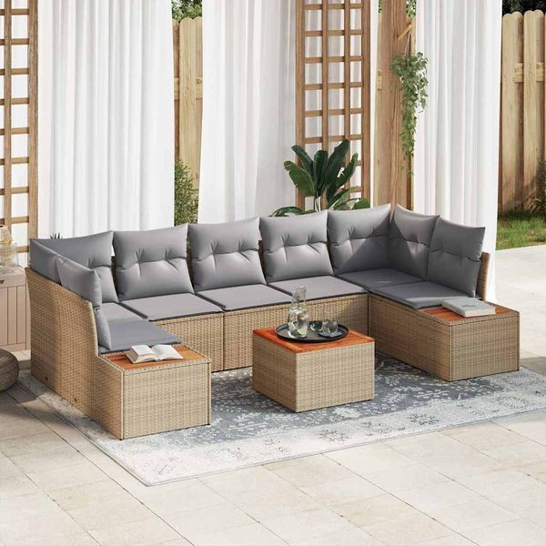 vidaXL Súprava záhradných pohoviek s vankúšom 8 pcs Béžová Poly ratan