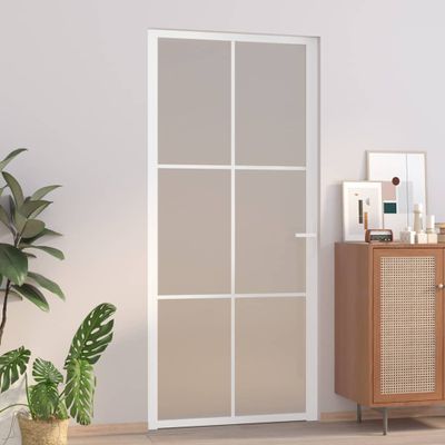 vidaXL Vnútorné dvere 93x201,5 cm biele matné sklo a hliník