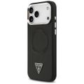 Guess Case Magsafe PU kožené puzdro s trojuholníkovým logom a strieborným kovovým rámom fotoaparátu pre iPhone 17 Pro Čierna