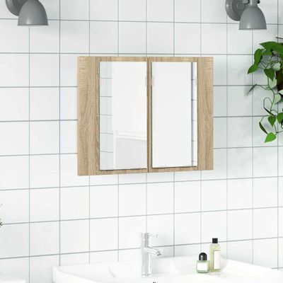 vidaXL LED kúpeľňová zrkadlová skrinka dub sonoma 60x12x45 cm akryl