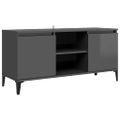 vidaXL TV stolík kovové nohy lesklý sivý 103,5x35x50 cm
