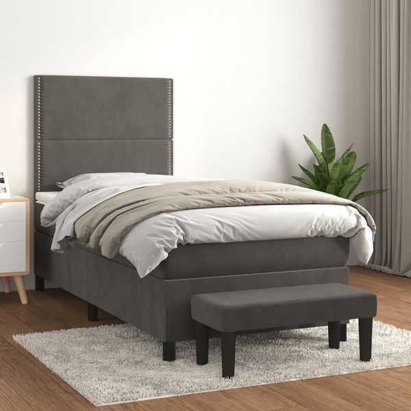vidaXL Posteľný rám boxspring s matracom tmavosivý 90x200 cm zamat