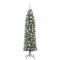 vidaXL Umelý chudý vianočný strom Zelená a biela 150 cm
