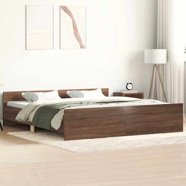 vidaXL Posteľný rám s predným a zadným čelom, hnedý dub 200x200 cm