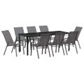 vidaXL Záhradný jedálenský set 9 ks Šedá a čierna Práškovaná oceľ