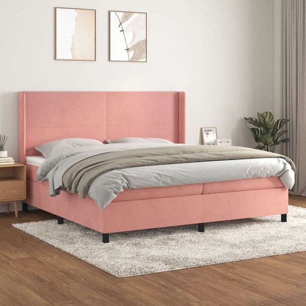 vidaXL Posteľný rám boxsping s matracom ružový200x200 cm zamat