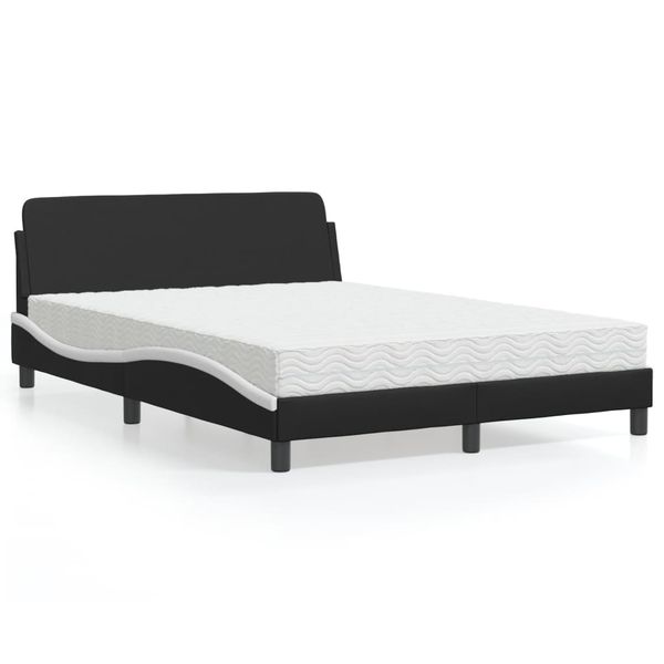 vidaXL Posteľ s matracom Dover čierno-biela 140x190 cm umelá koža
