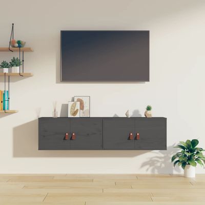 vidaXL Nástenné skrinky 2 ks sivé 60x30x30 cm masívna borovica