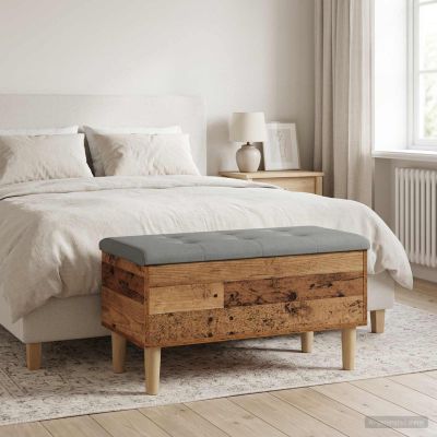 vidaXL Úložná lavička s vankúšom Staré drevo 82 x 42 x 46 cm