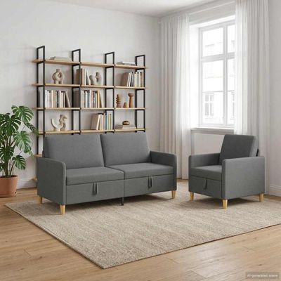 vidaXL Súprava pohovky s úložným priestorom 2 ks Tmavosivá Polyester