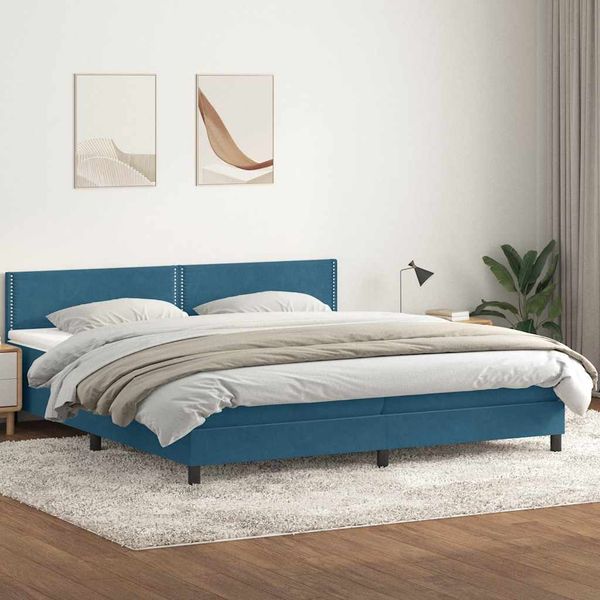 vidaXL Posteľný rám boxsping s matracom tmavomodrý 180x210 cm zamat