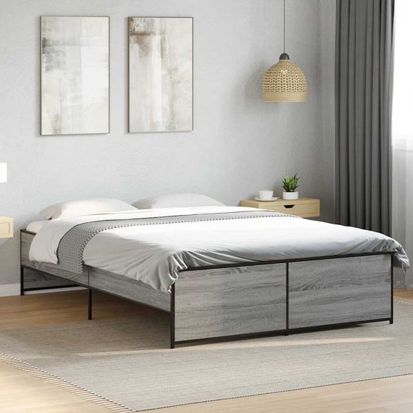 vidaXL Posteľný rám sivý sonoma 140x190 cm kompozitné drevo a kov