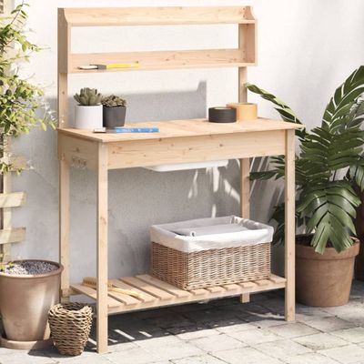 vidaXL Stôl na presádzanie s umývadlom 147,5x44x139,5 cm jedľový masív