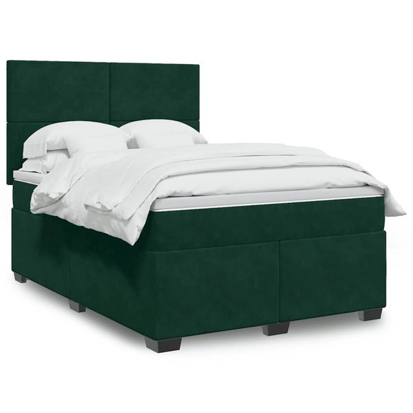 vidaXL Posteľný rám boxsping s matracom tmavozelený 160x200 cm zamat