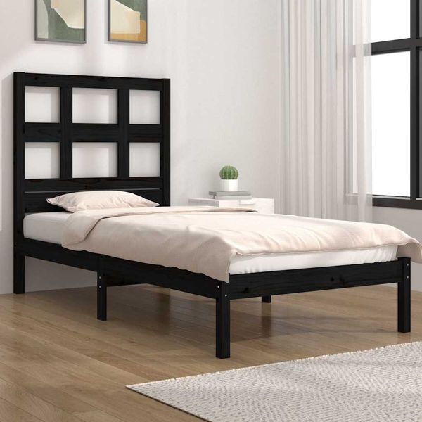 vidaXL Posteľný rám čierny drevený masív 75x190cm malé jednolôžko