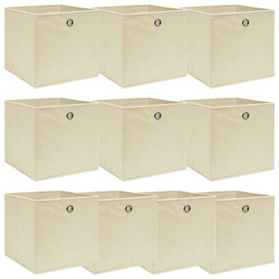 vidaXL Úložné boxy 10 ks, krémové 32x32x32 cm, látka