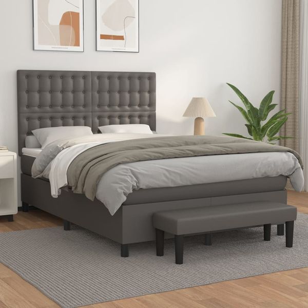 vidaXL Boxspring posteľ s matracom sivá 140x190 cm umelá koža