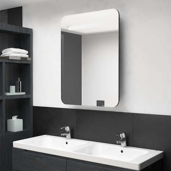 vidaXL LED kúpeľňová zrkadlová skrinka žiarivá sivá 60x11x80 cm