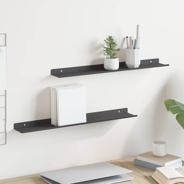vidaXL Závesná polica Nástenný 2 pcs Čierny 60 x 8,5 x 2,5 cm Oceľ