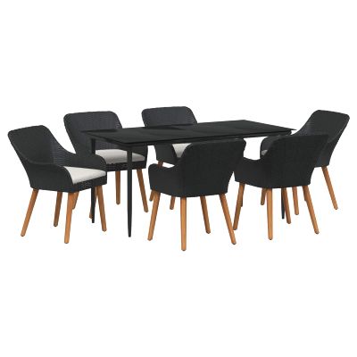 vidaXL Záhradný jedálenský set s vankúšom 7 pcs Čierna polyratan