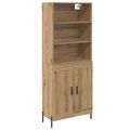 vidaXL Highboard Remeselný dub 69,5 x 32,5 x 180 cm Kompozitné drevo