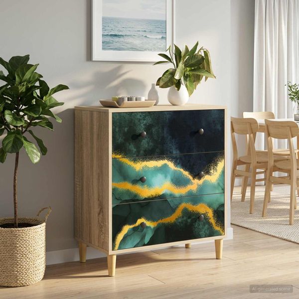 vidaXL Příborník WIJHE Tyrkysový mramorový vzor 66 x 36,5 x 75 cm