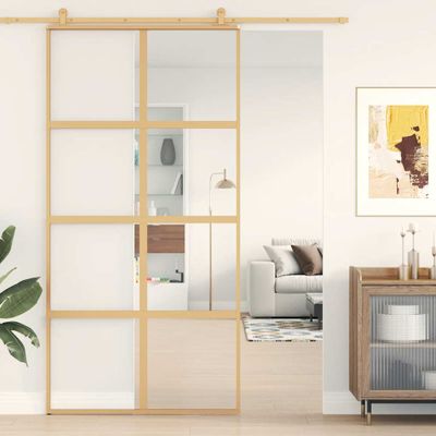 vidaXL Posuvné dvere zlaté 102,5x205 cm číre ESG sklo a hliník