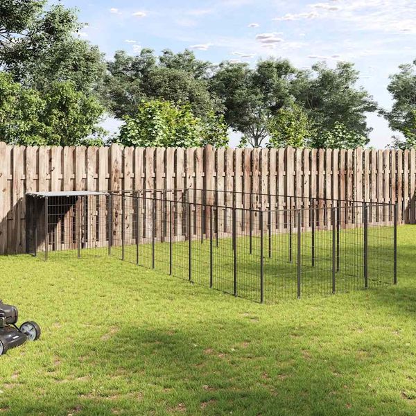 vidaXL Koterec pre psy čierny 13,31 m² oceľ