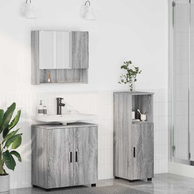 vidaXL Sada kúpeľňového nábytku Nástenný s úložiskom 3 pcs Sivý Sonoma