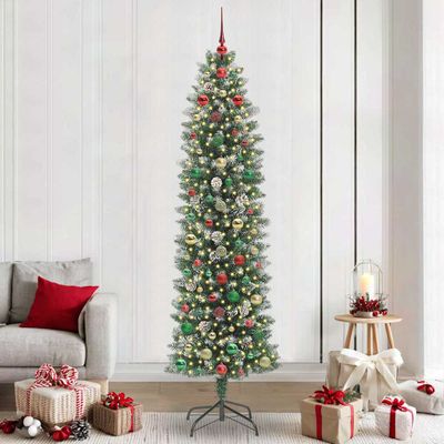 vidaXL Umelý chudý vianočný strom Zelená a biela 240 cm